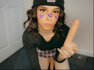 cute british femboy rides dildo cums